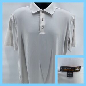 Peter Millar Summer Comfort Mens Polo Shirt Size L Light Gray Short Sleeve Golf